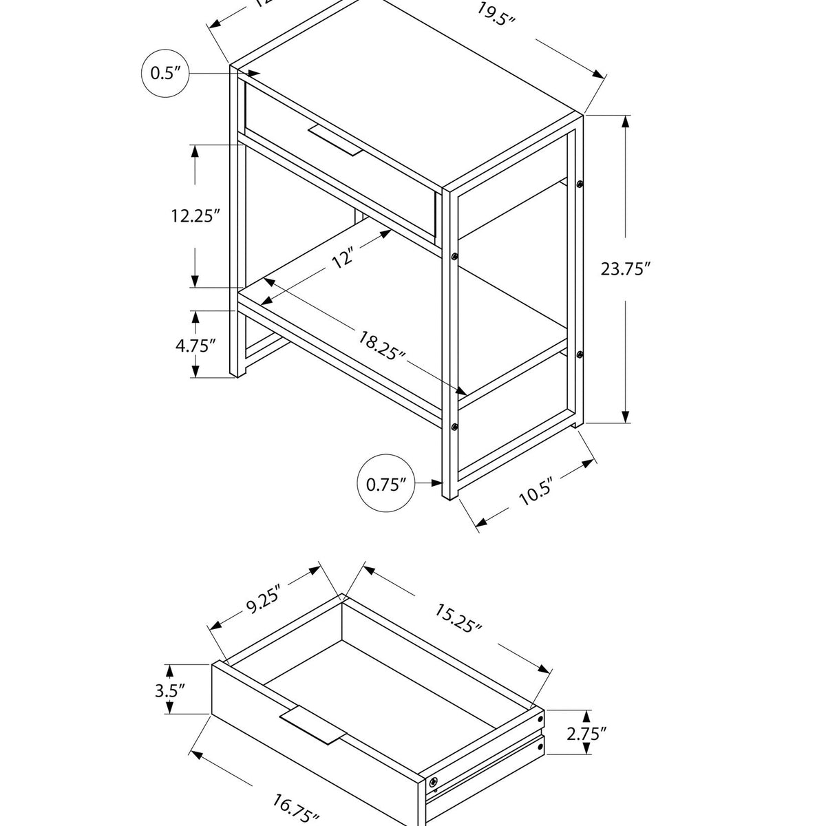 Accent Side Table, Storage Drawer, Spacious Tabletop