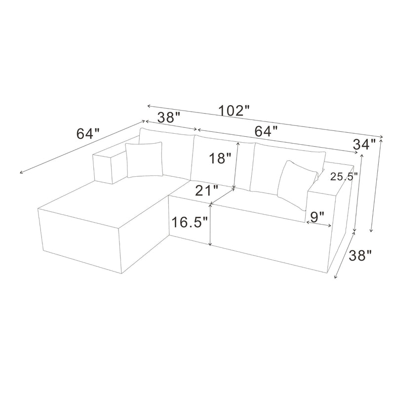 L - Shape Full Compressed Upholstered Sectional