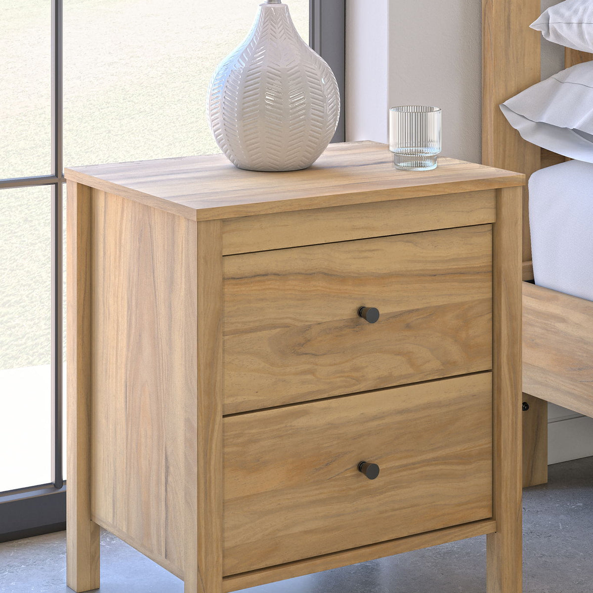 Bermacy - Two Drawer Night Stand - Light Brown