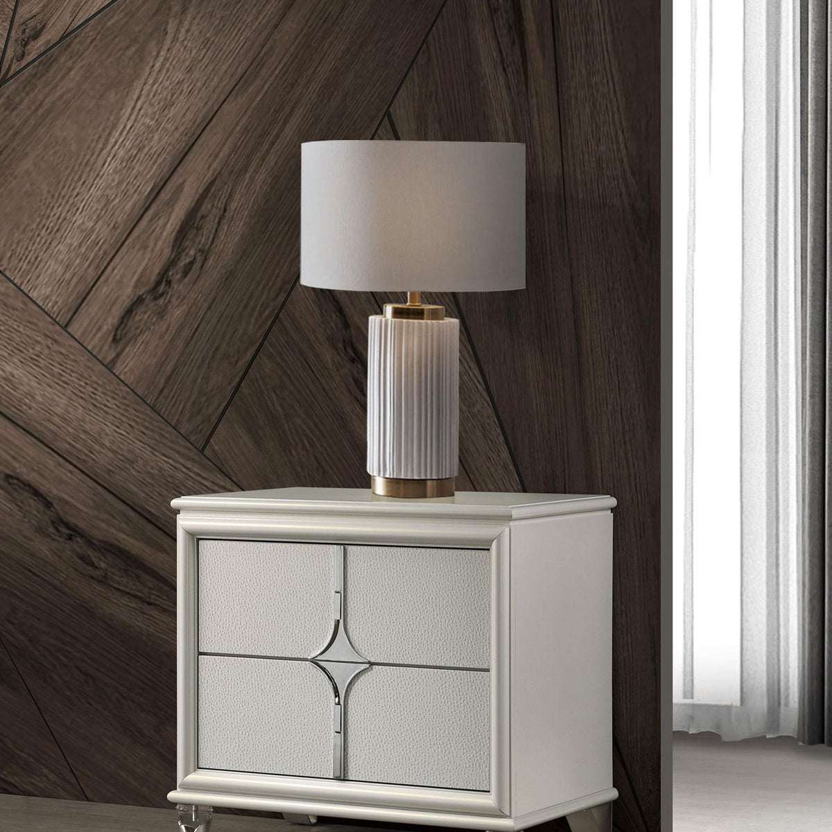 Olivia 2-drawer Nightstand Bedside Table Pearl White