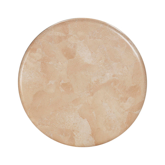 Round faux marble tabletop in beige with subtle speckled swirls