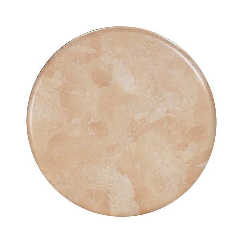 Round faux marble tabletop in beige with subtle speckled swirls