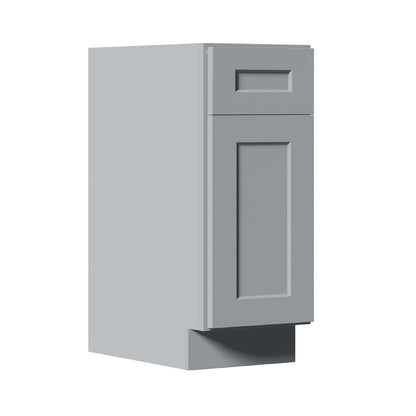 Dark gray shaker base cabinet with soft-close door and drawer, front panel design