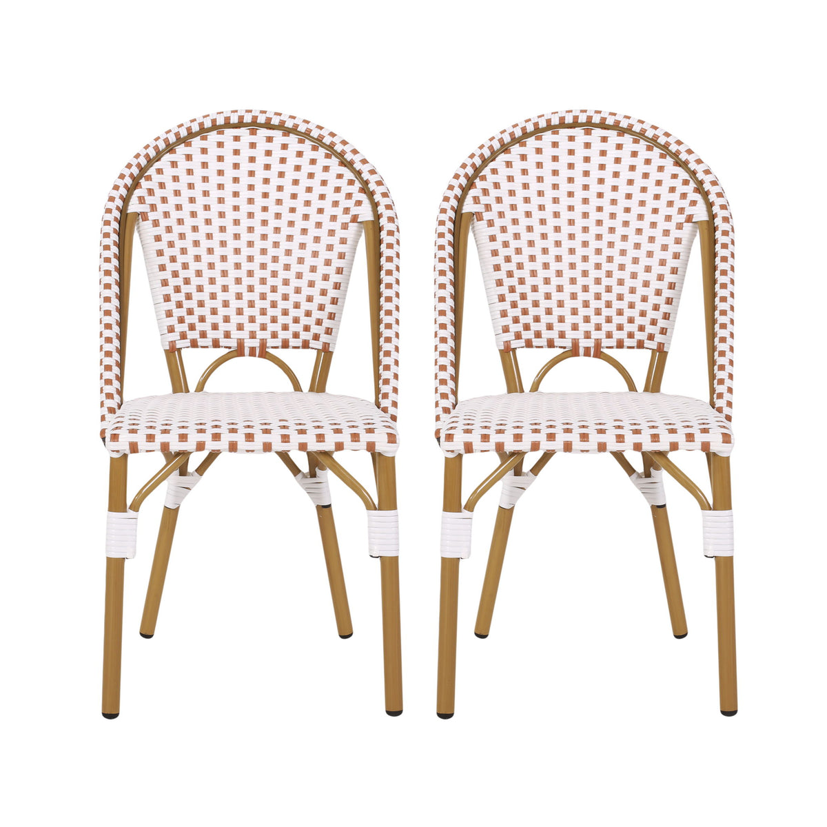 Outdoor Rattan And Aluminum French Bistro Chairs (Set of 2) Bamboo Print - Rust Red / White
