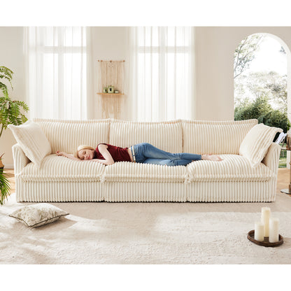 3-Seater Slipcovered Corduroy Sofa - Cream Corduroy