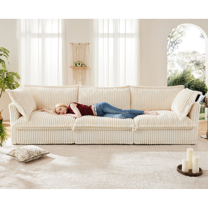 3-Seater Slipcovered Corduroy Sofa - Cream Corduroy