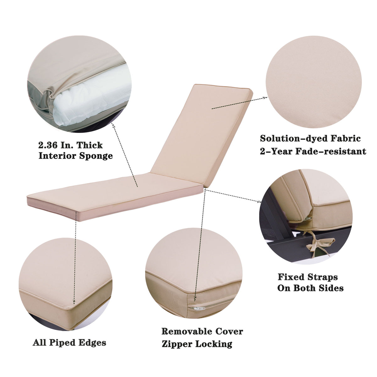 Outdoor Lounge Chair Cushion Replacement Patio Funiture Seat Cushion Chaise