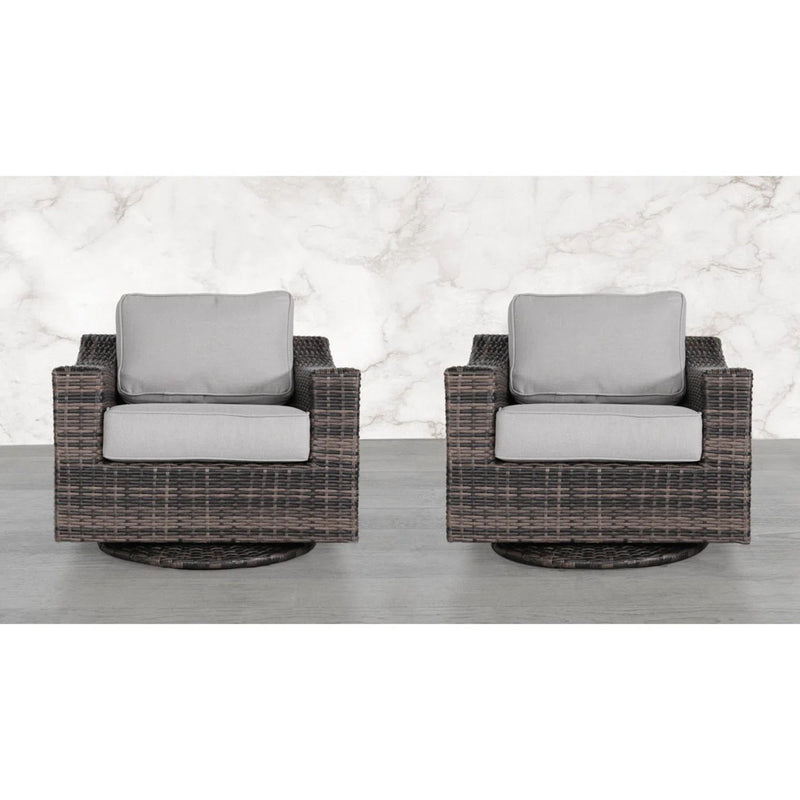 Contemporary Outdoor Swivel Patio Chair With Cushions (Set of 2) - Brown
