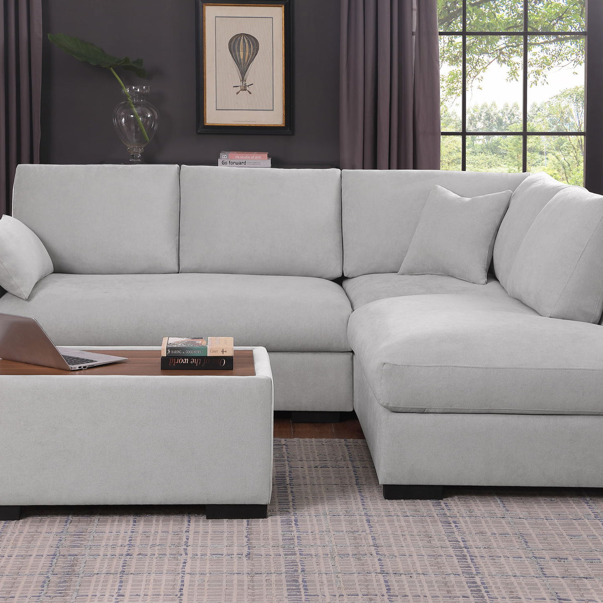 Joshua - 100" Sectional Sofa with Right Facing Chaise and Console Ottoman