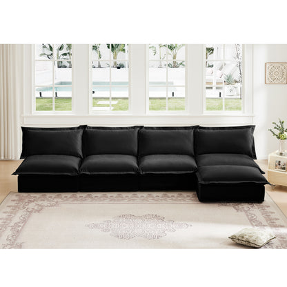 4-Seater Slipcovered Chenille Sectional Sofa - Black Chenille