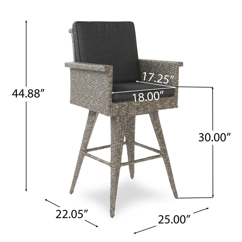 Outdoor Rattan Swivel Barstool With Water Resistant Cushion - Mixed Black / Dark Gray