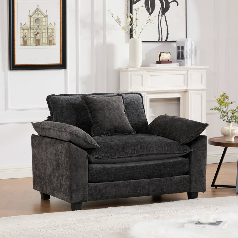 Cloud Sofa Single Seat (Ottoman is not included), Modern Sectional Couch, for Living Room Bedroom and Apartment, Comfy Double Layer Upholstered Seat Cushion, Breathable Chenille Fabric, Black,SW5041BK