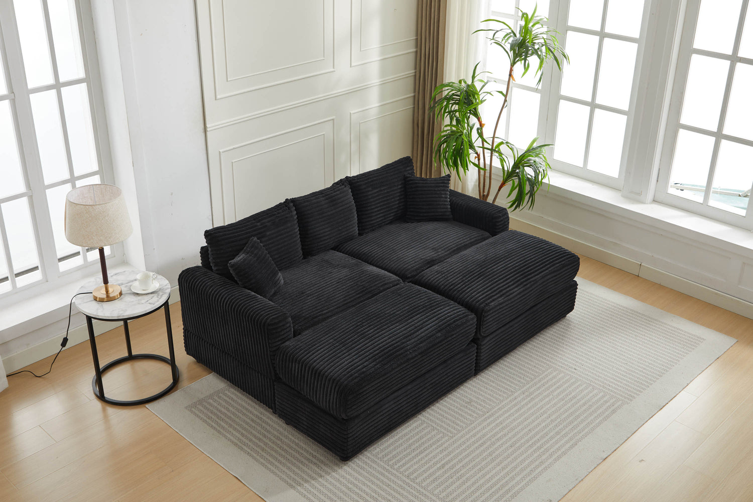 Modern Sectional Couch , 2 Pieces Corduroy Couch Cushion Covers , Soft Stretch Sofa Slipcovers with 2pcs Pillows