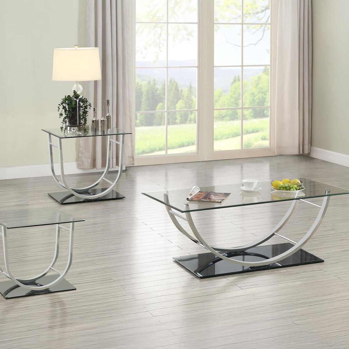 Danville 3-piece Glass Top Coffee and End Table Set Chrome
