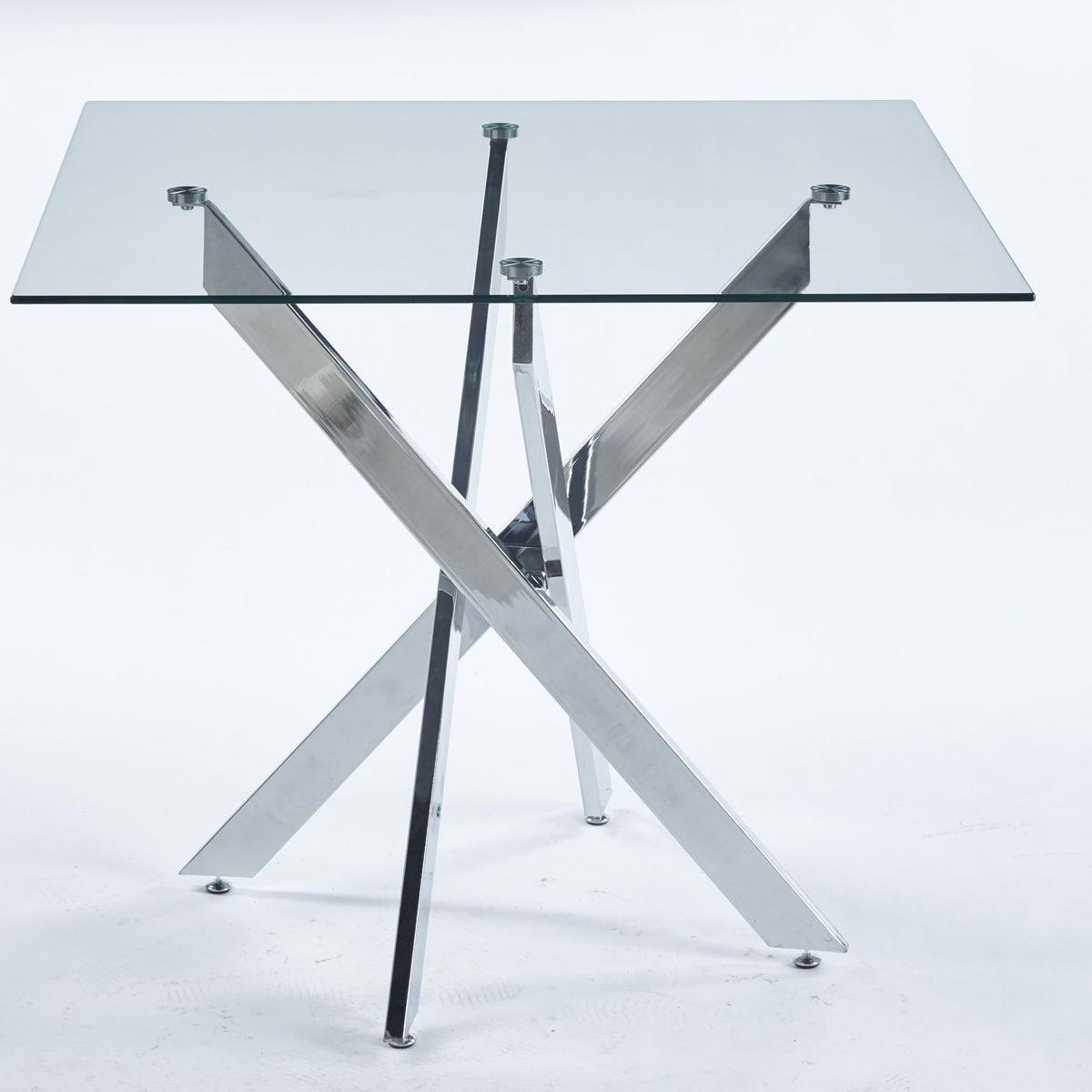 Dining Table With Cross Metal Leg And Tempered Glass, Modern Space Saving Kitchen Table For Living Room Legs, Square Table