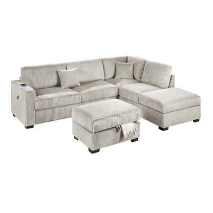 Light beige 3-piece sectional sofa with reversible chaise and storage ottoman