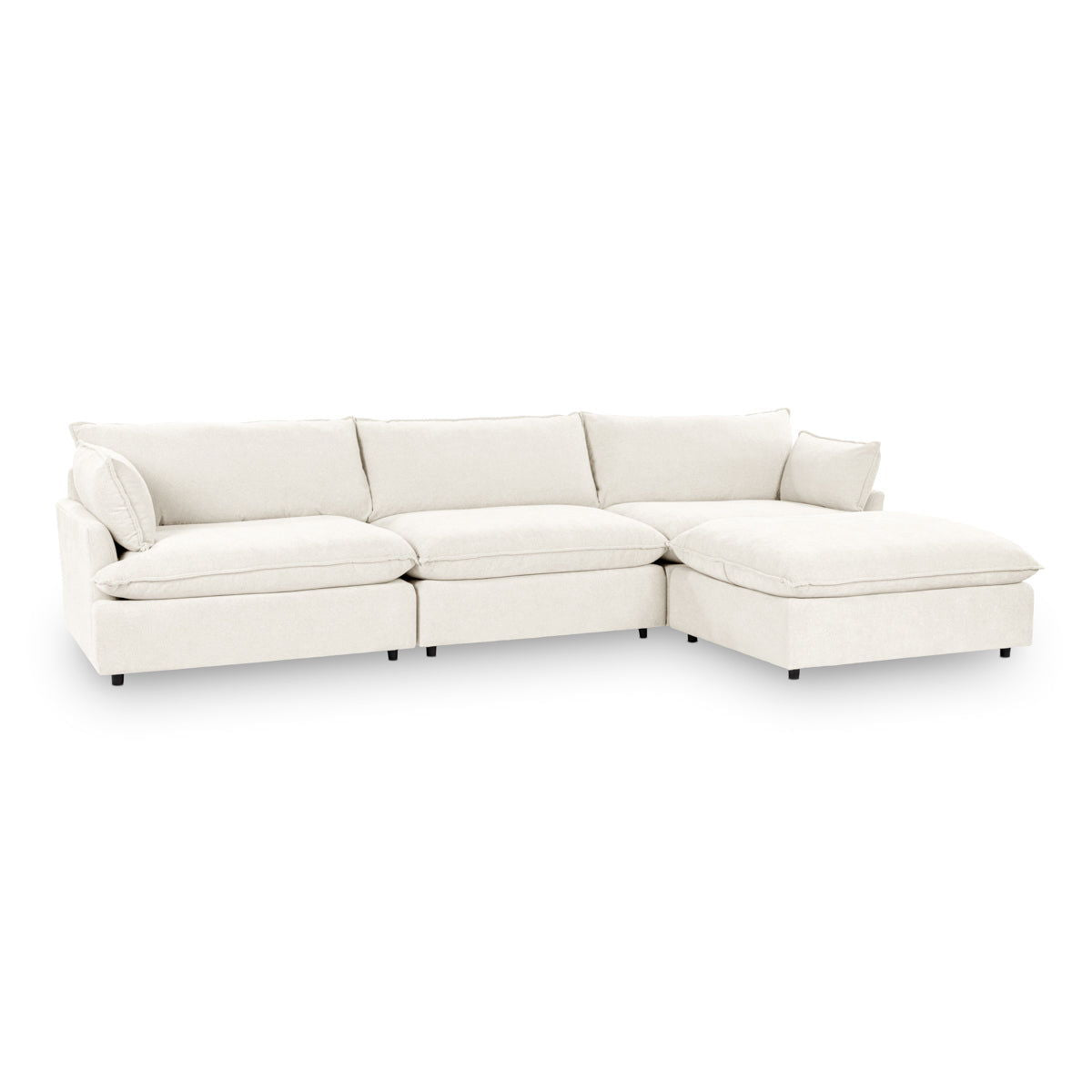 Modular sectional sofa in white with chaise sections and back pillows.