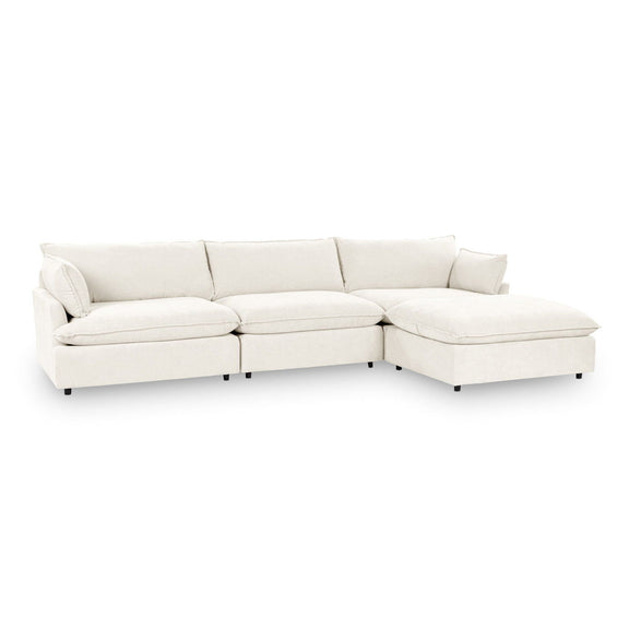 Modular sectional sofa in white with chaise sections and back pillows.