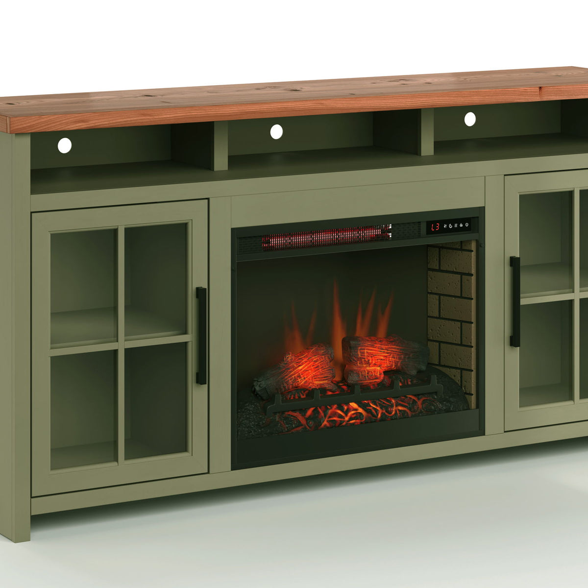 Vineyard - 74" Fireplace TV Stand Console For TVs Up To 85" - Sage Green And Fruitwood
