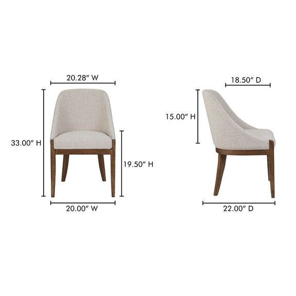 Beige dining chair dimensions: 20.28"W x 33"H x 22"D