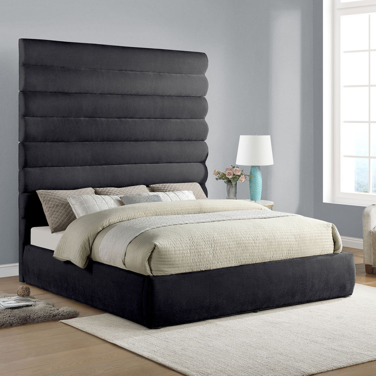 Adam - Chenille Fabric Bed With 89" Headboard