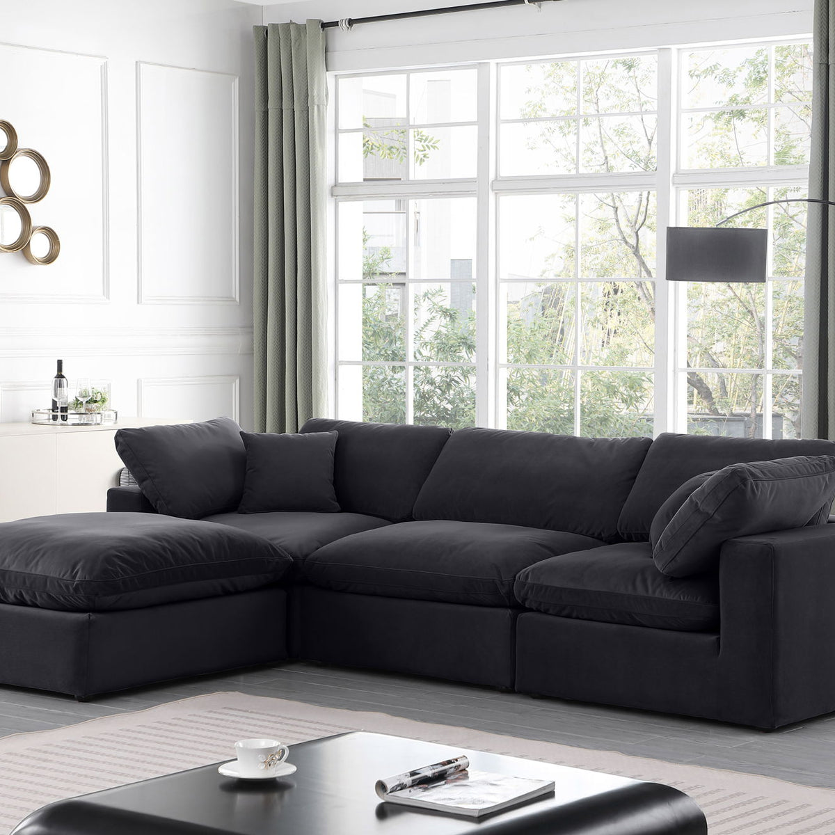 Comfy - 4 Piece Velvet Modular Sectional With Chaise