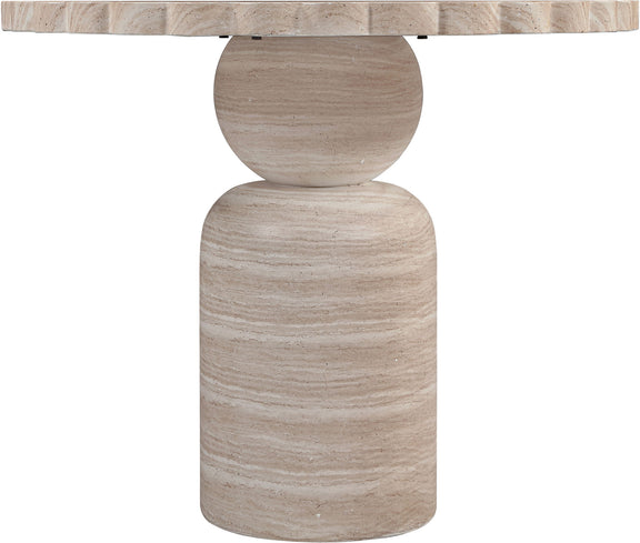 Indoor/outdoor table pedestal base in light wood grain with rounded top and bottom