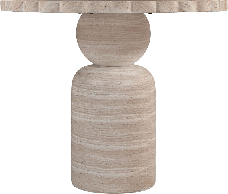 Indoor/outdoor table pedestal base in light wood grain with rounded top and bottom