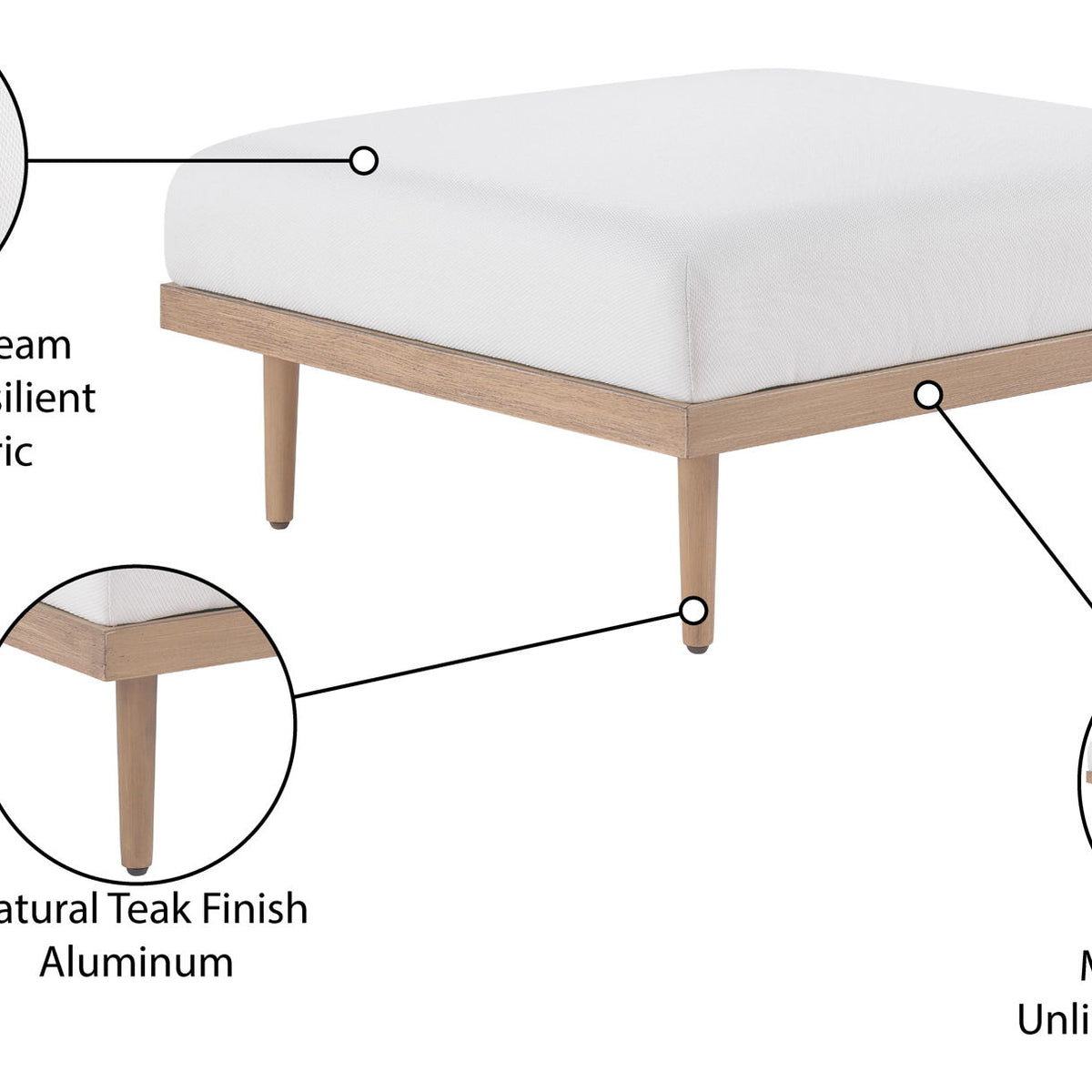 Laguna - Resilient Water Resistant Fabric Upholstered Outdoor Patio Modular Ottoman