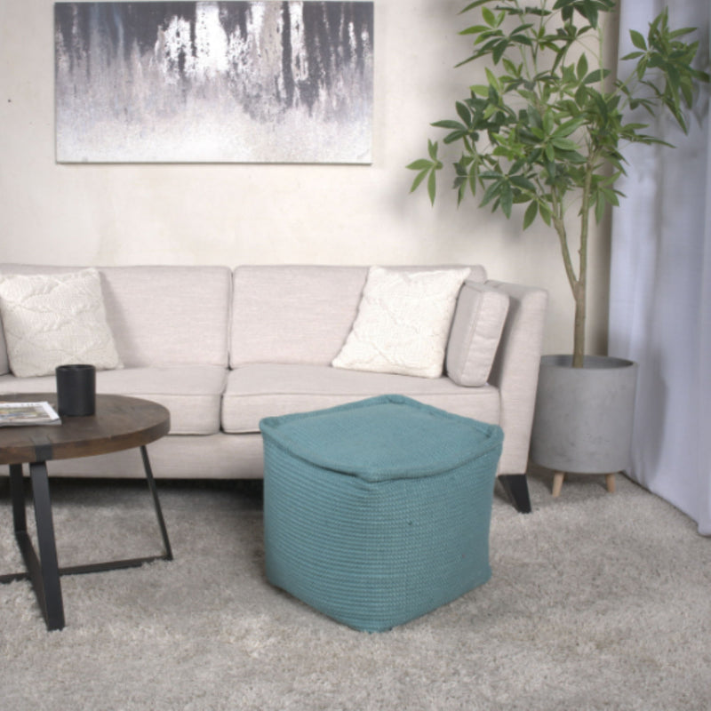 Hansolo - Yarn Square Pouf Ottoman Or Floor Cushion - Teal