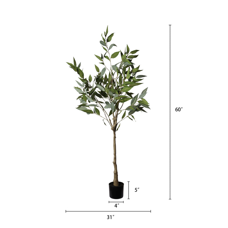 5Ft Realistic Artificial Eucalyptus Tree In Pot With Lush Leaves For Home Office Decor - Green Leaves