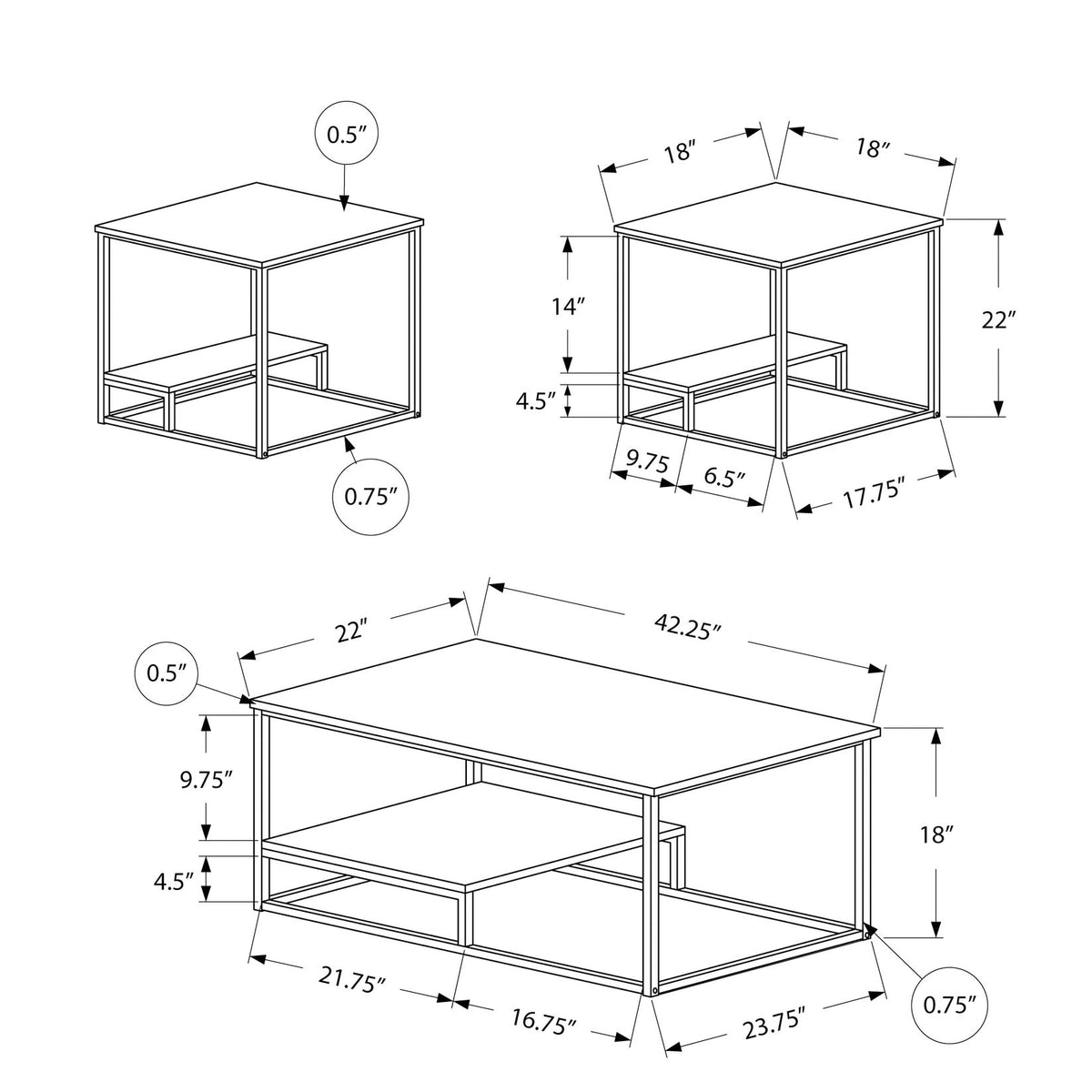 Table Set, Coffee, End, Side, Accent, Living Room, Contemporary & Modern (Set of 3)