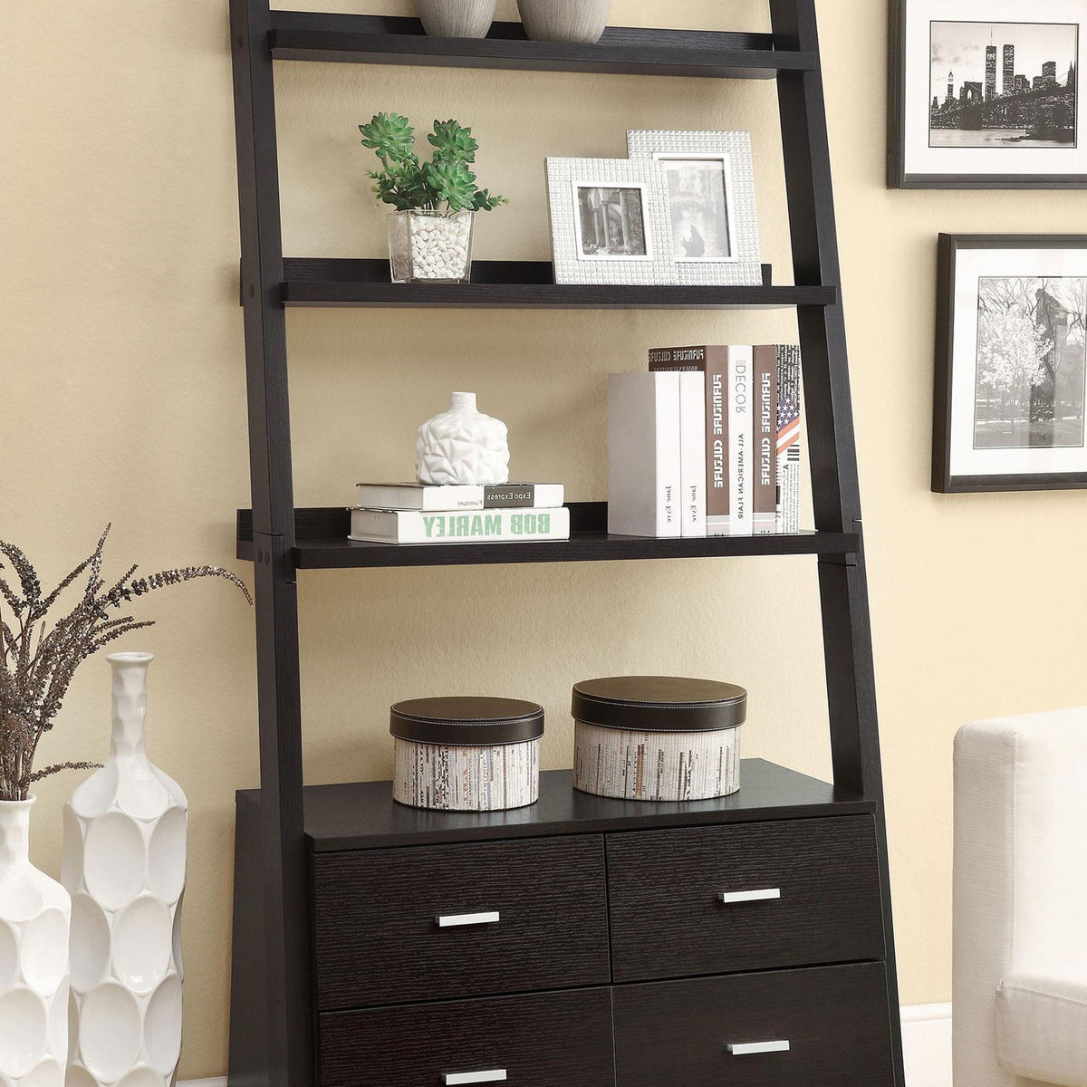 Colella 72-inch 5-shelf Storage Ladder Bookshelf Cappuccino