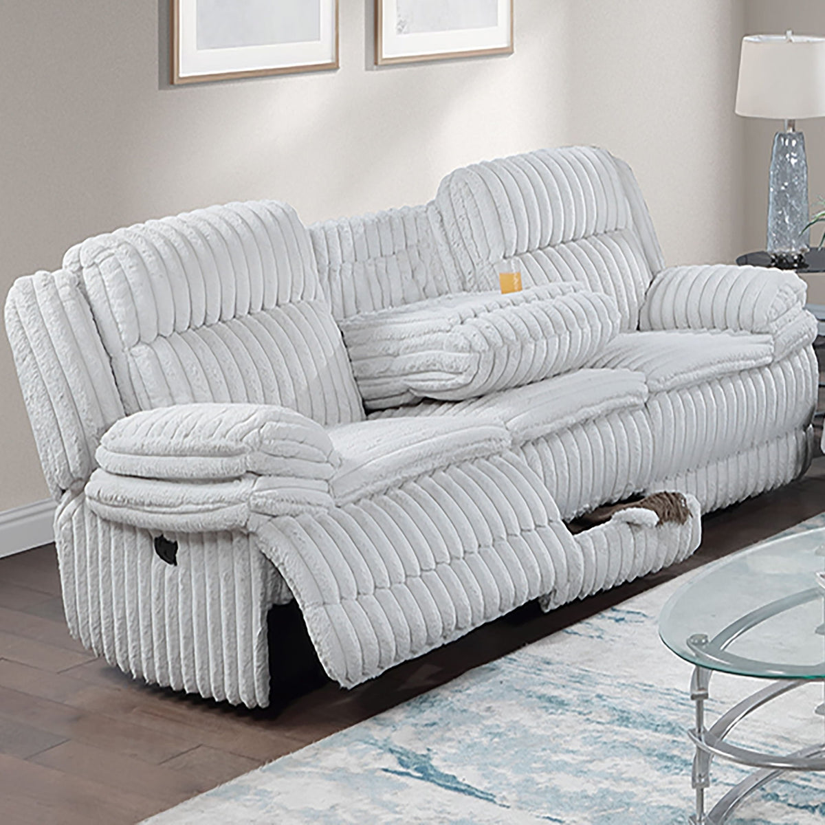 Motion Recliner Sofa With Fold-Down Table, Manual Recline, Charging Station & Cup Holders