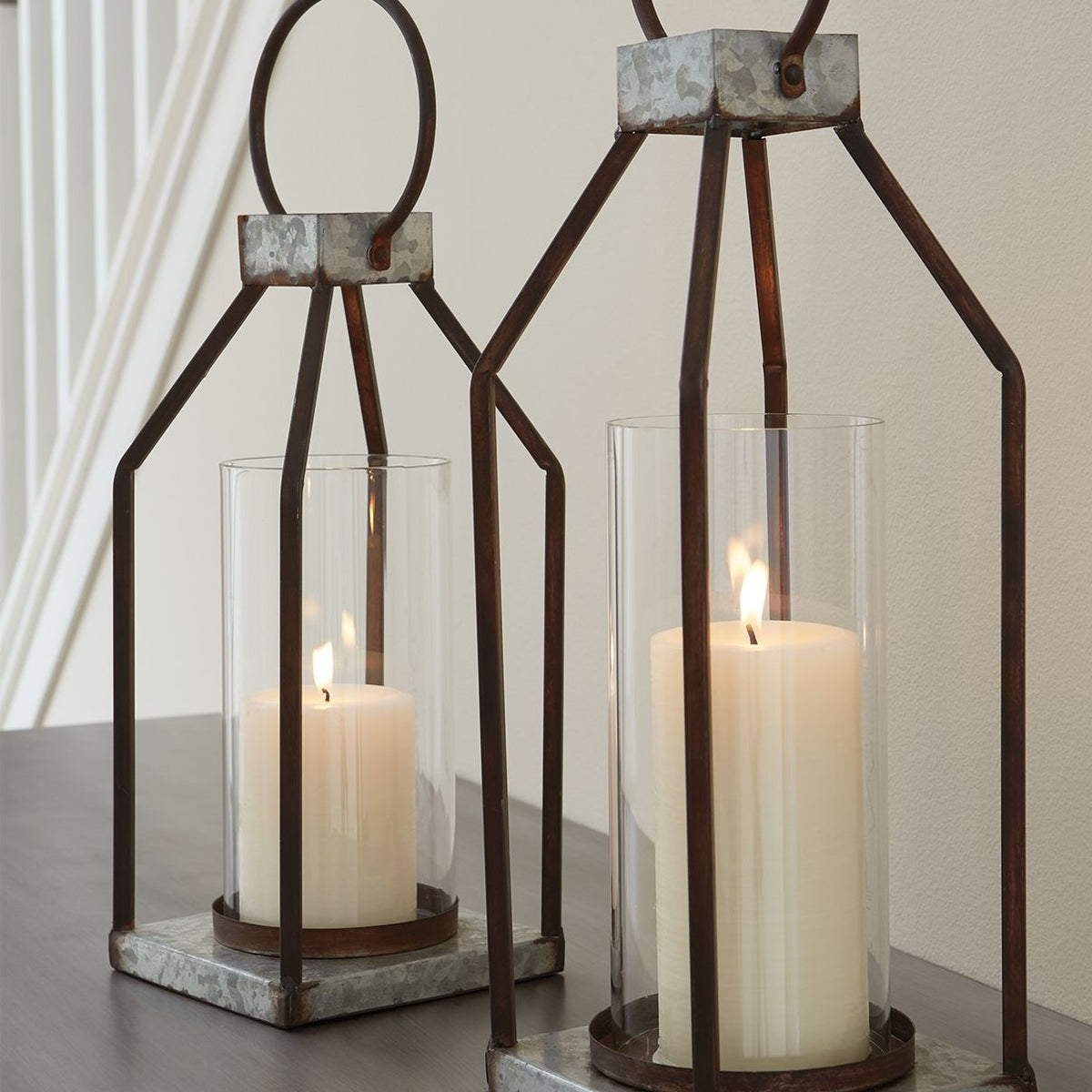 Diedrick - Lantern Set (Set of 2) - Gray / Black