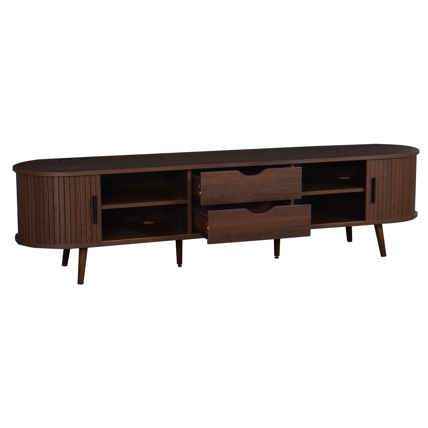TV Stand For 70" TV, Console With Tambour Doors, Drawers And Built In Power Outlet - Dark Brown