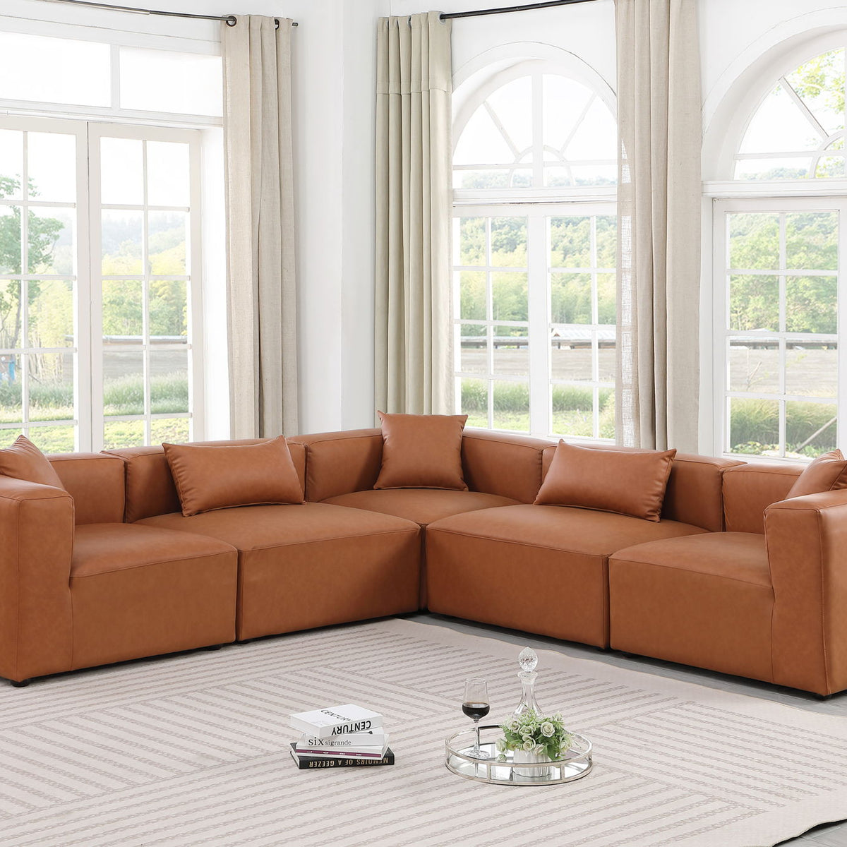 Cube - 5 Piece Modular Corner Sectional - Cognac