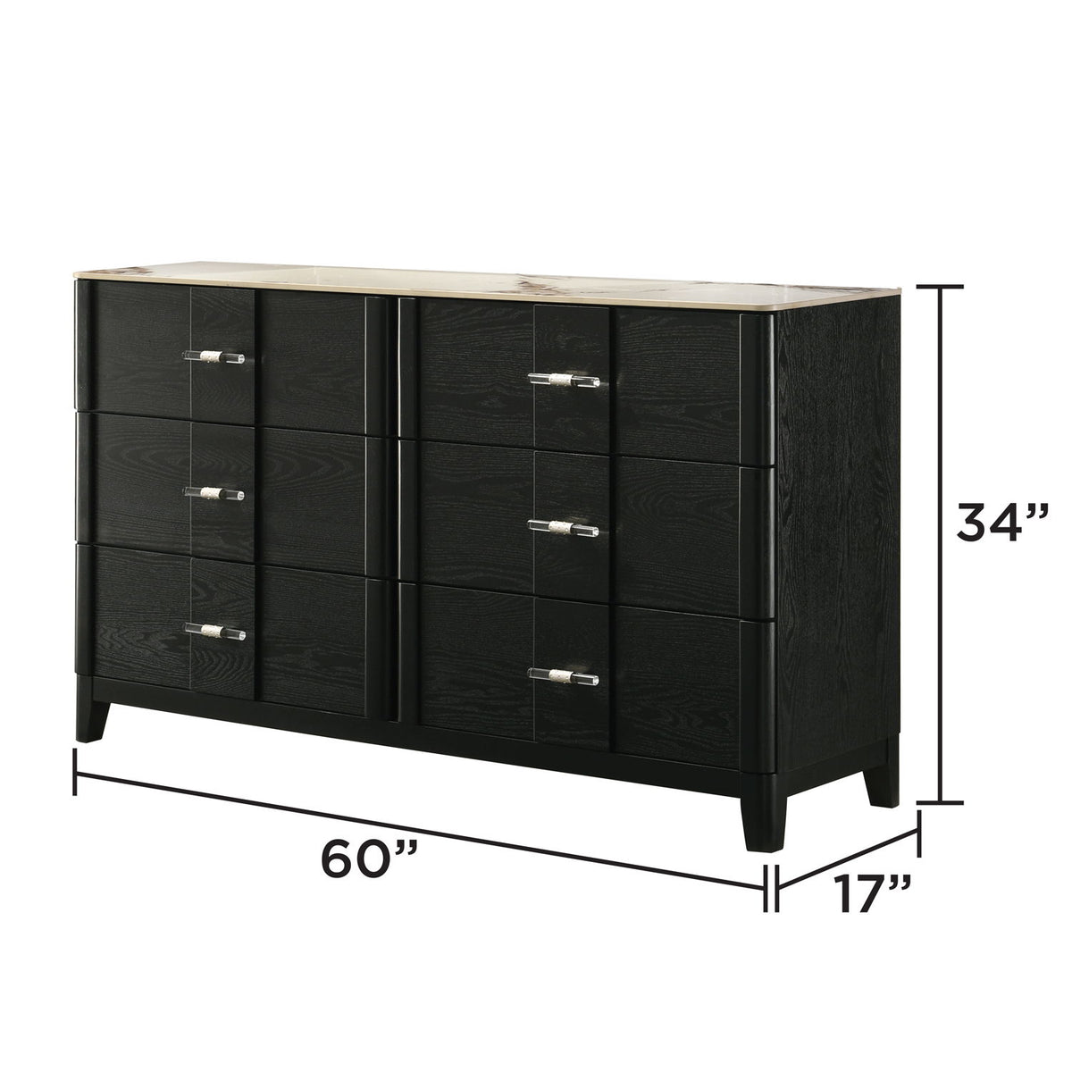 Opel - 6 Drawer Dresser - Black Dreamee Home Furniture Opel - 6 Drawer Dresser - Black Dreamee Home Furniture