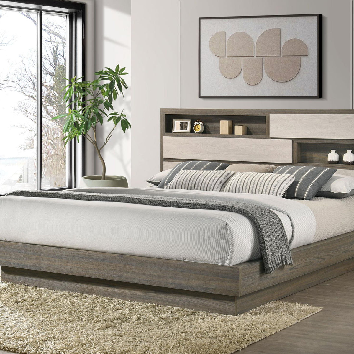Fenwick California King Bed Bookcase Headboard Grey Oak