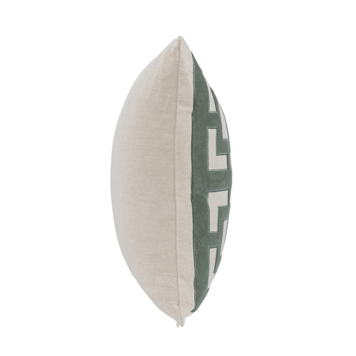 Decorative pillow with beige side and green geometric front