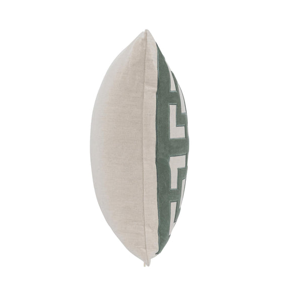 Decorative pillow with beige side and green geometric front