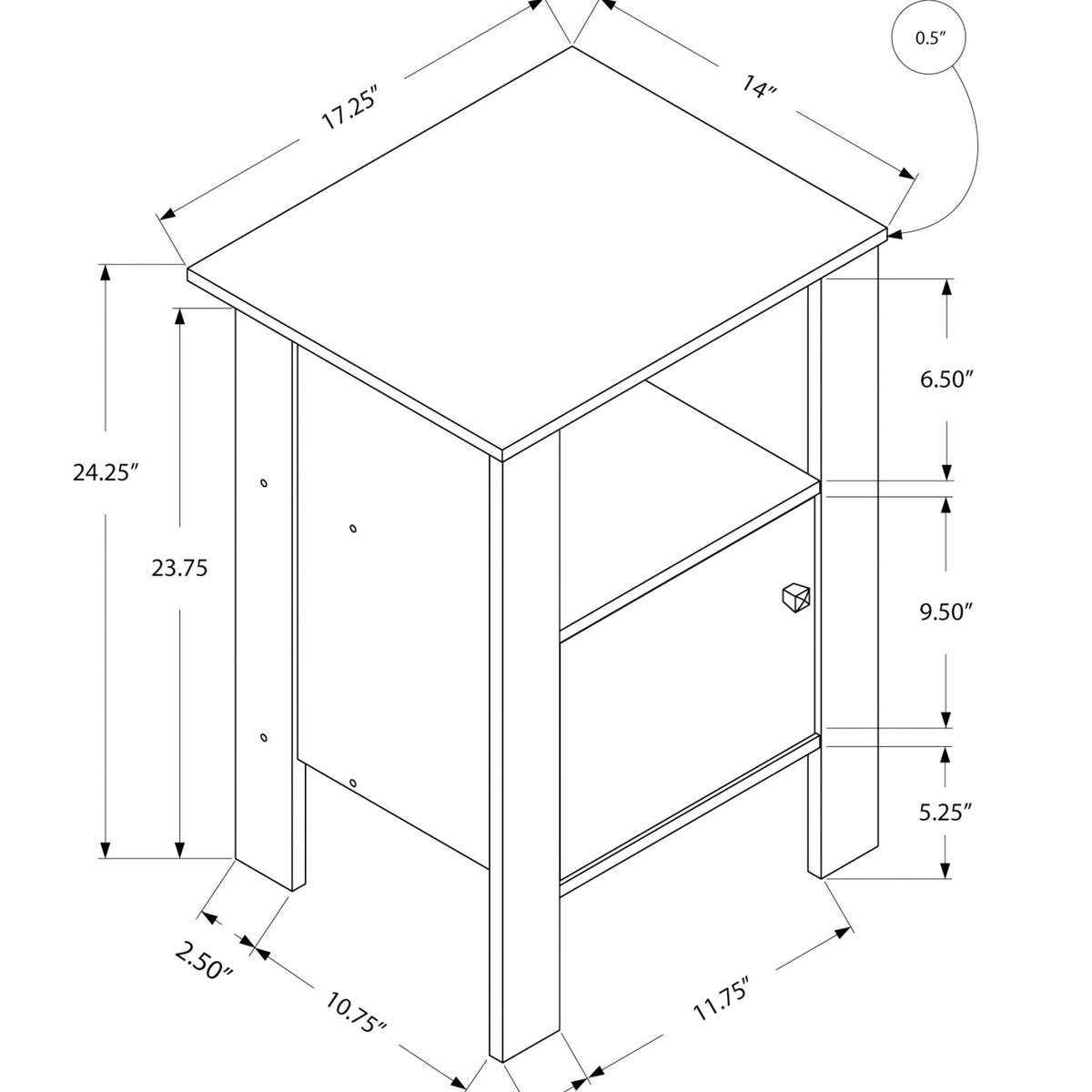 Accent Nightstand Side Table, Storage, Transitional - Oak
