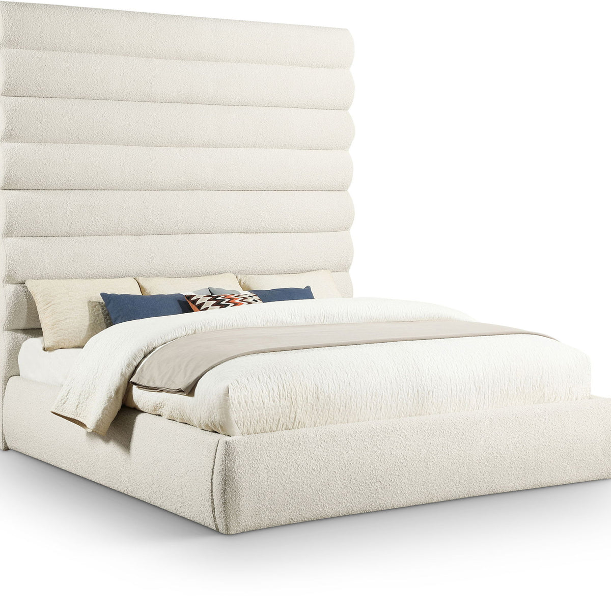 Adam - Boucle Fabric Bed With 89" Headboard