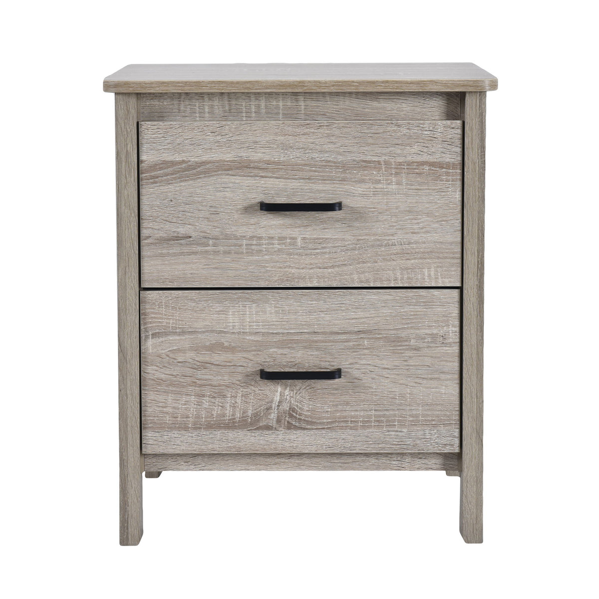 Wood Nightstand With 2 Drawers And Metal Handle - Oak