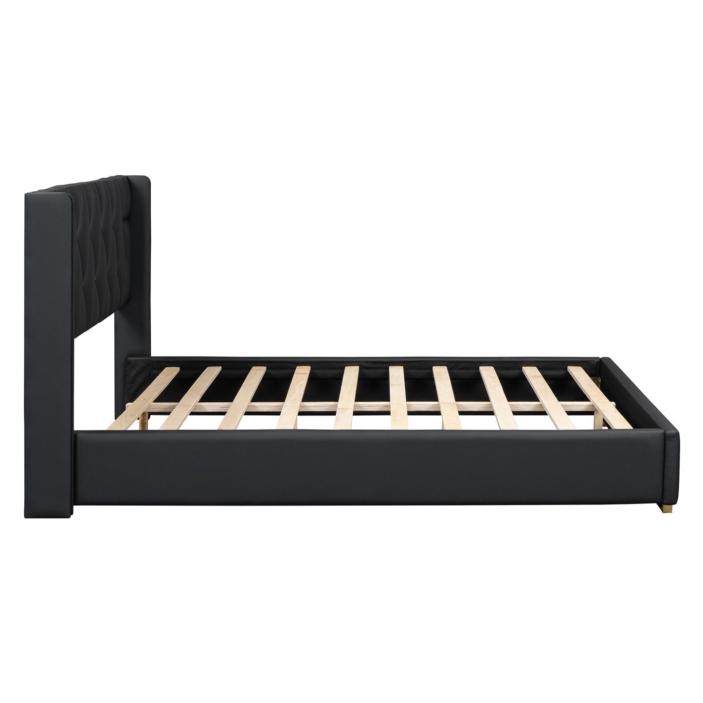 Upholstered Platform Bed With Strips - Black