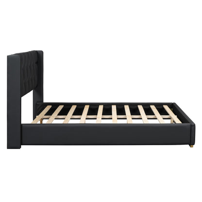 Upholstered Platform Bed With Strips - Black