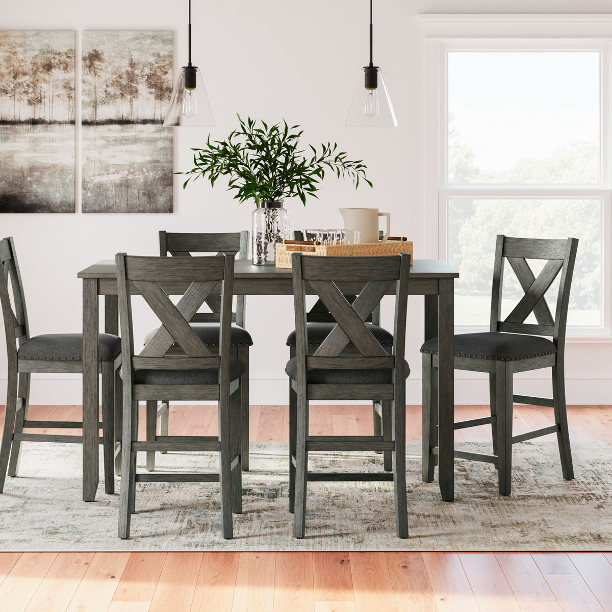 Caitbrook - Rect Drm Counter Table Set (Set of 7) - Gray
