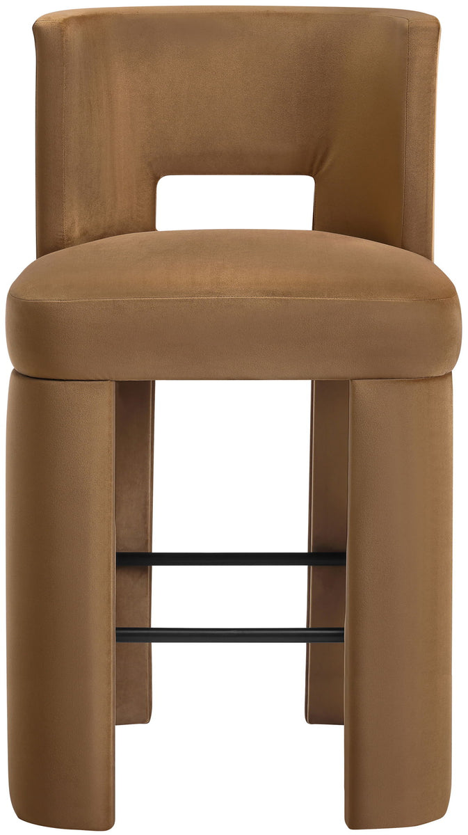 Zuno - Velvet Performance Fabric Upholstered Bar Stool (Set of 2) - Saddle