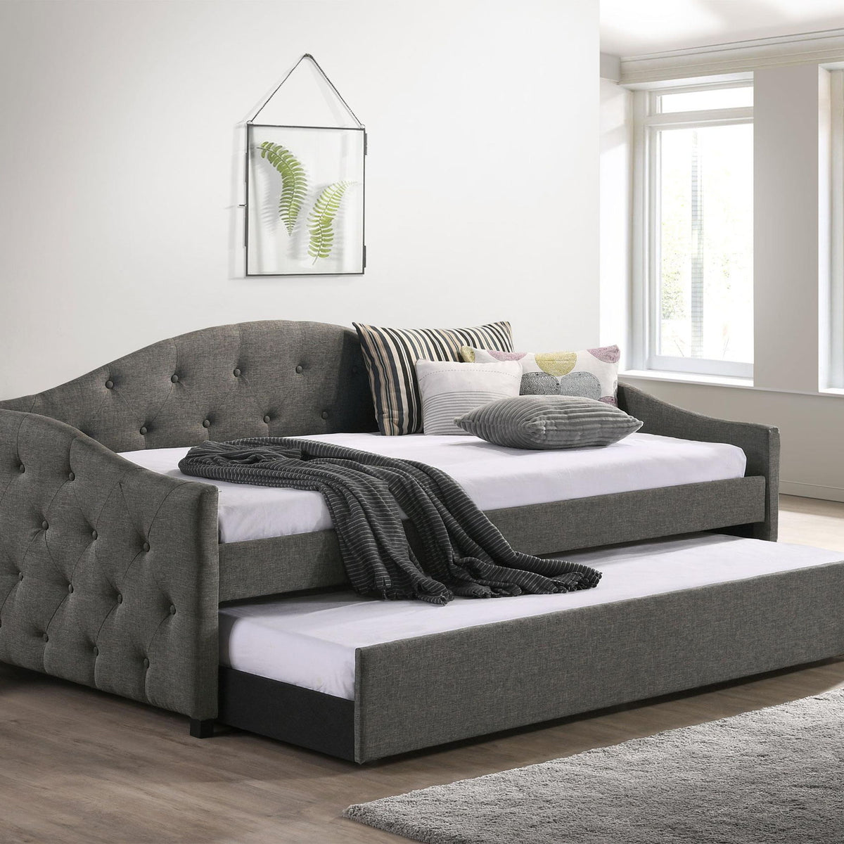Sadie Upholstered Twin Daybed with Trundle Grey