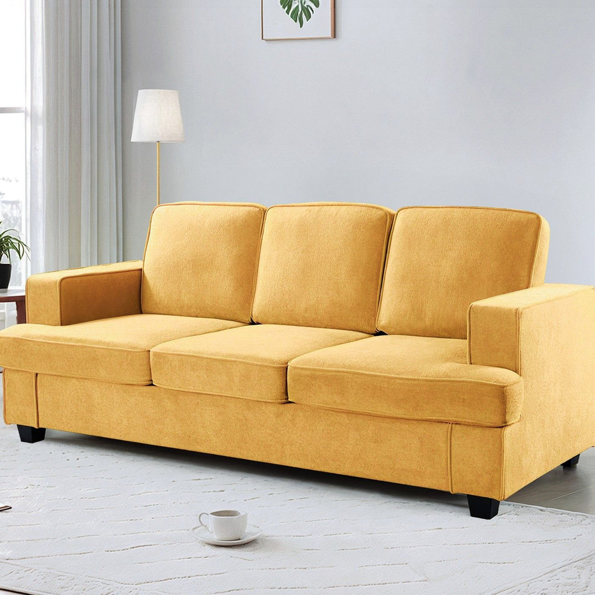 Modern Sofa, Comfortable 3 Seater Couch With Deep Seating, Loose Back Cushions, Wide Arms